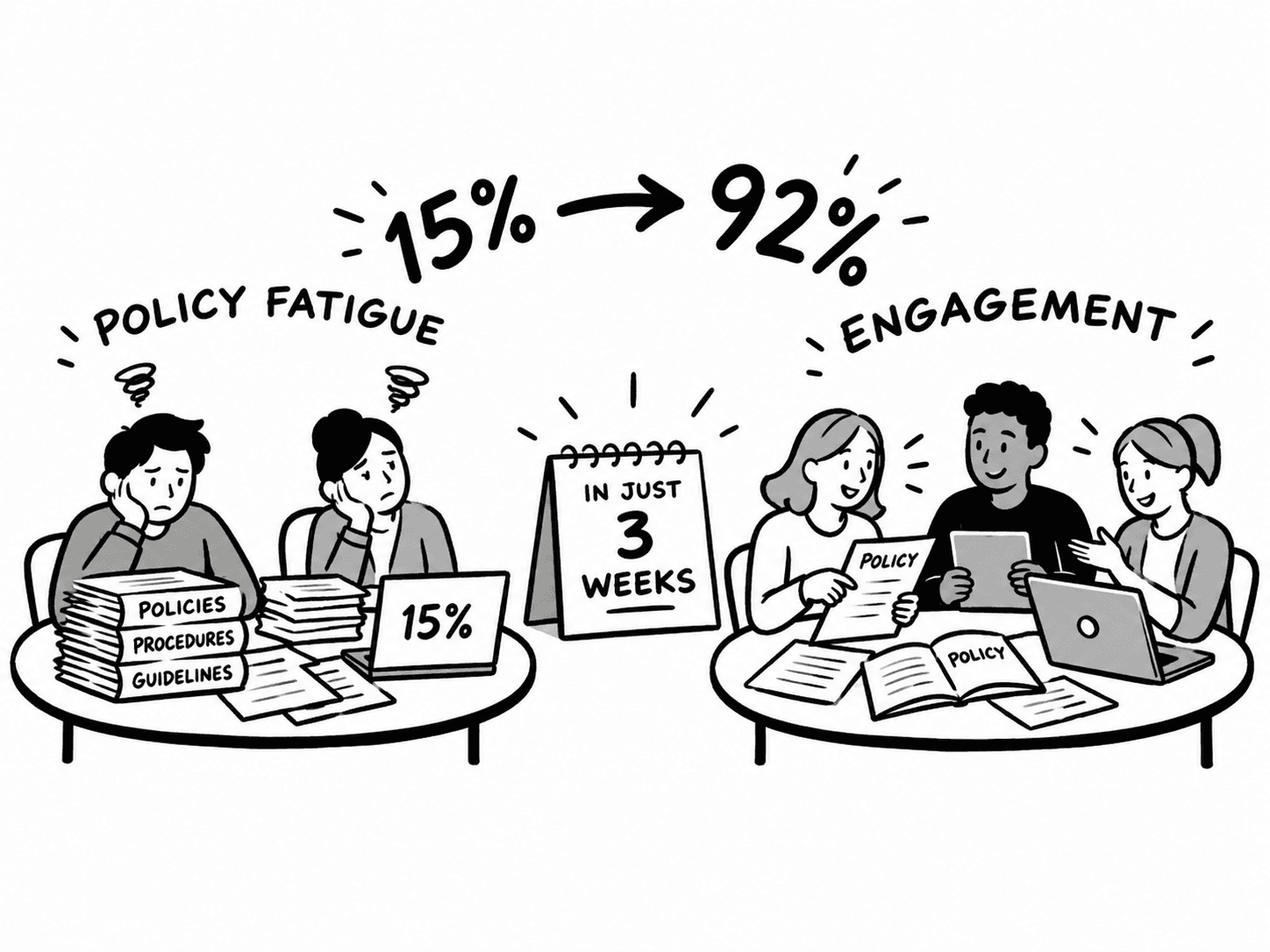Turning policy fatigue into 92% staff engagement
